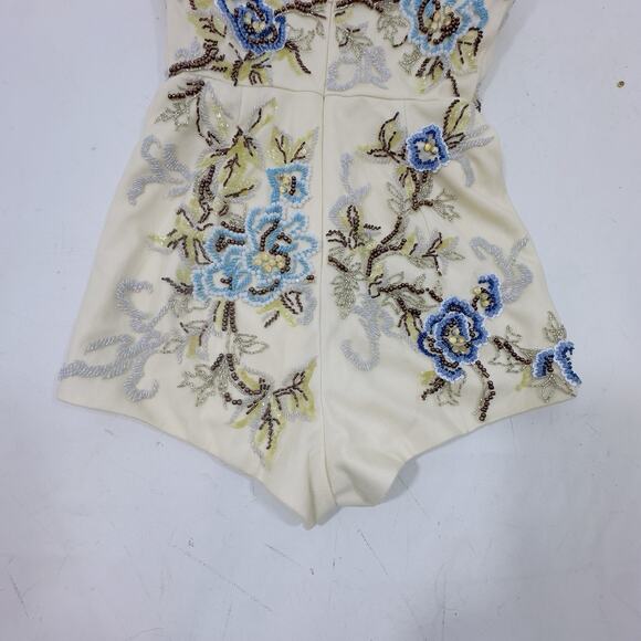 Mac Duggal Embellished Strapless Romper Size 2 Ivory Blue Beaded Floral Mini NWT - Picture 7 of 15